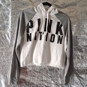 Women's Gray and White Hoodie Sweater